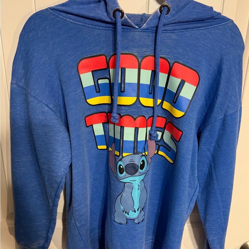 Disney Blue Hoodie with Stitch and Good Times Graphic